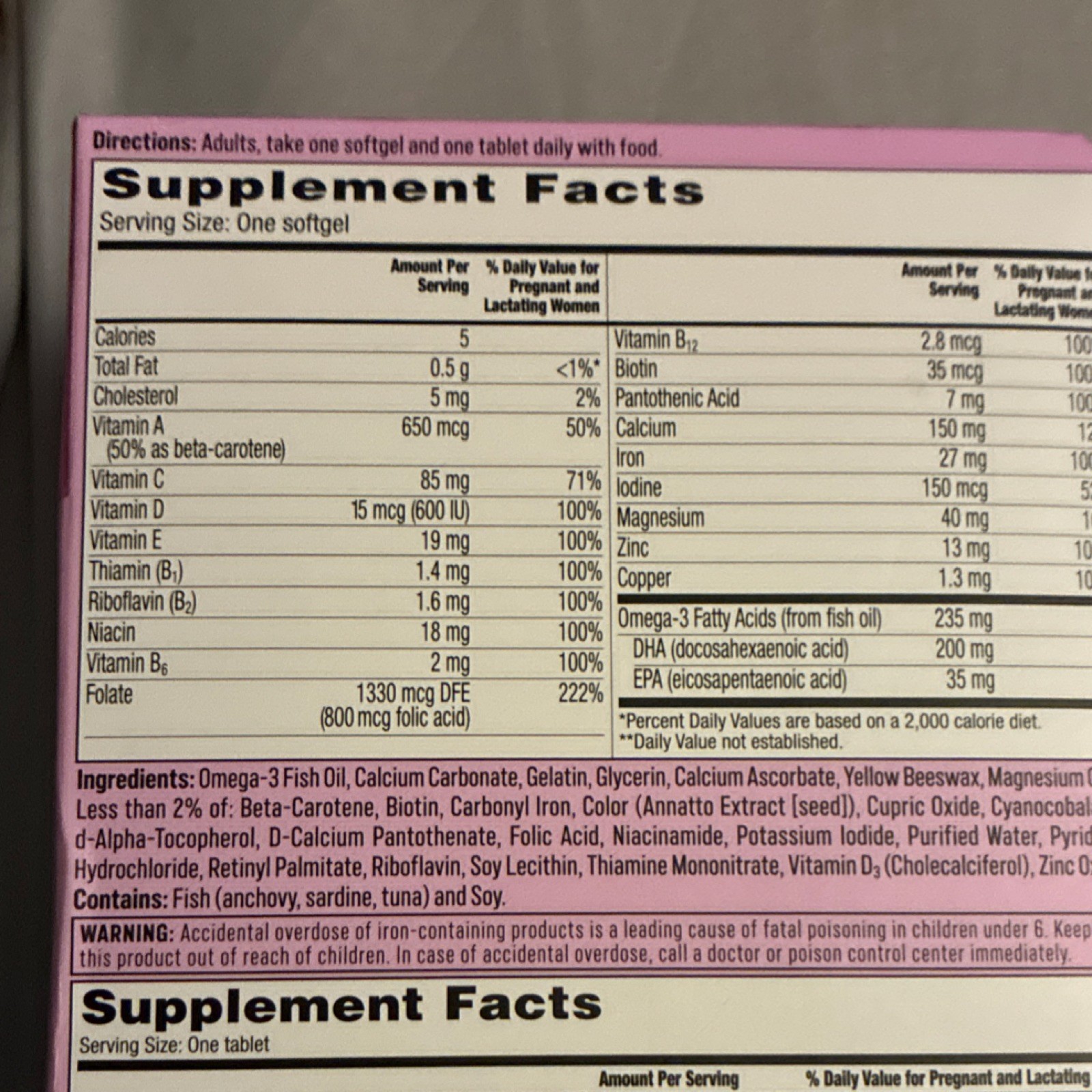One A Day Prenatal Multivitamin Softgels Choline Tablets 60ct Exp 02/2027