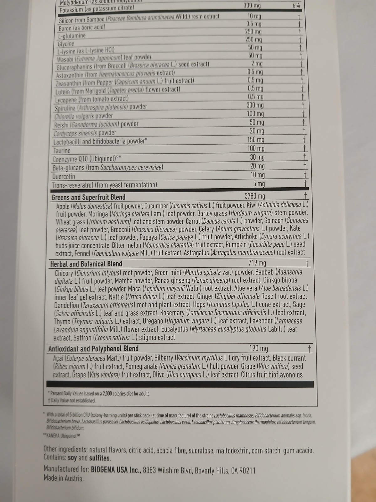 BIOGENA ONE Greens Dietary Supplement Apple Kiwi 30 Stick Packs 300g NEW
