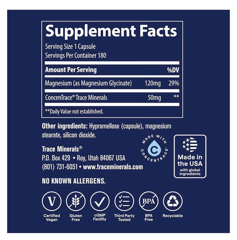2 Pack Trace Minerals Magnesium Glycinate Gentle Healthy Bones Nerve Mind Sleep