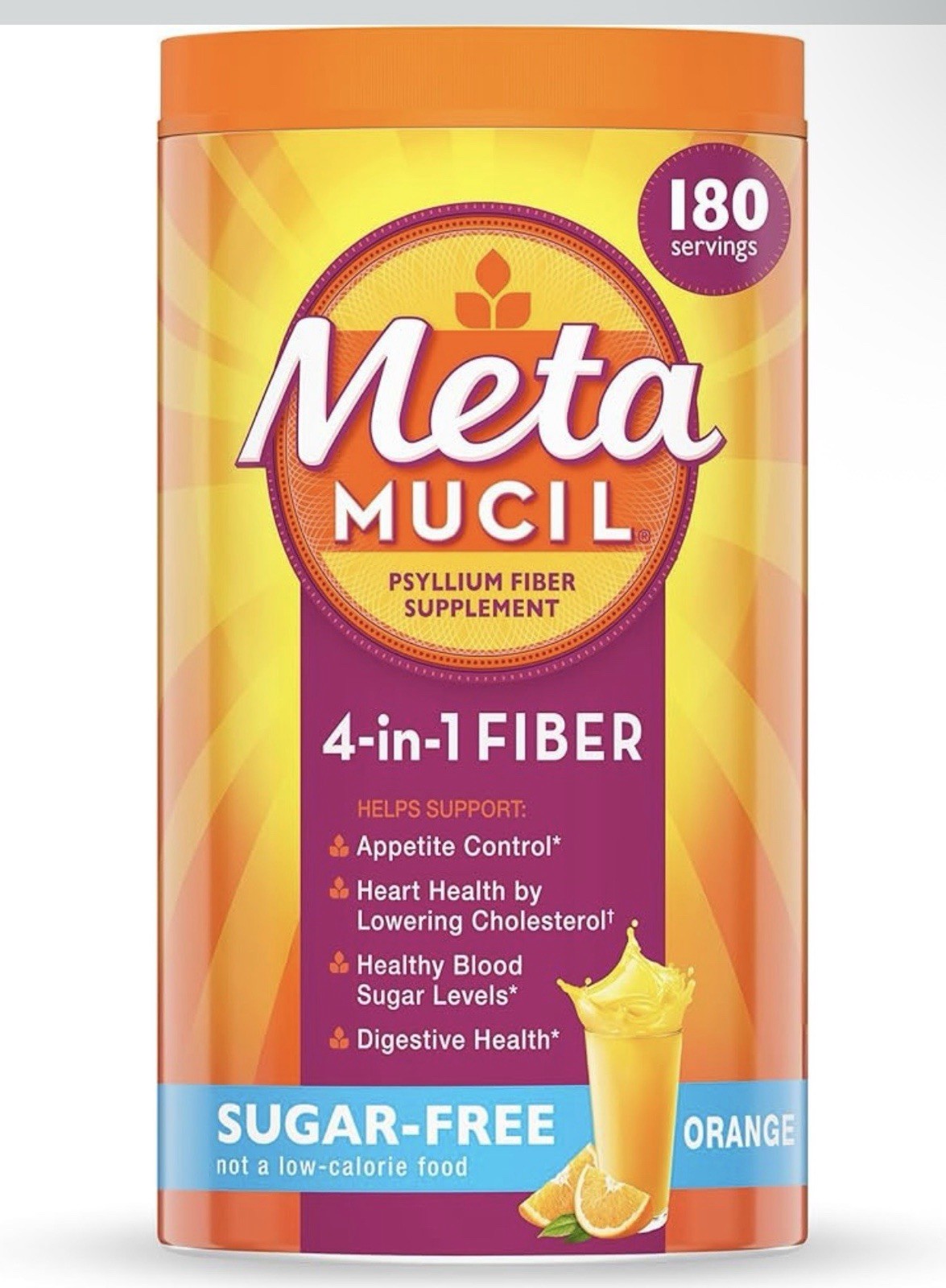 Metamucil 4-in-1 Fiber Psyllium Husk Powder Sugar-Free Orange 36.8oz