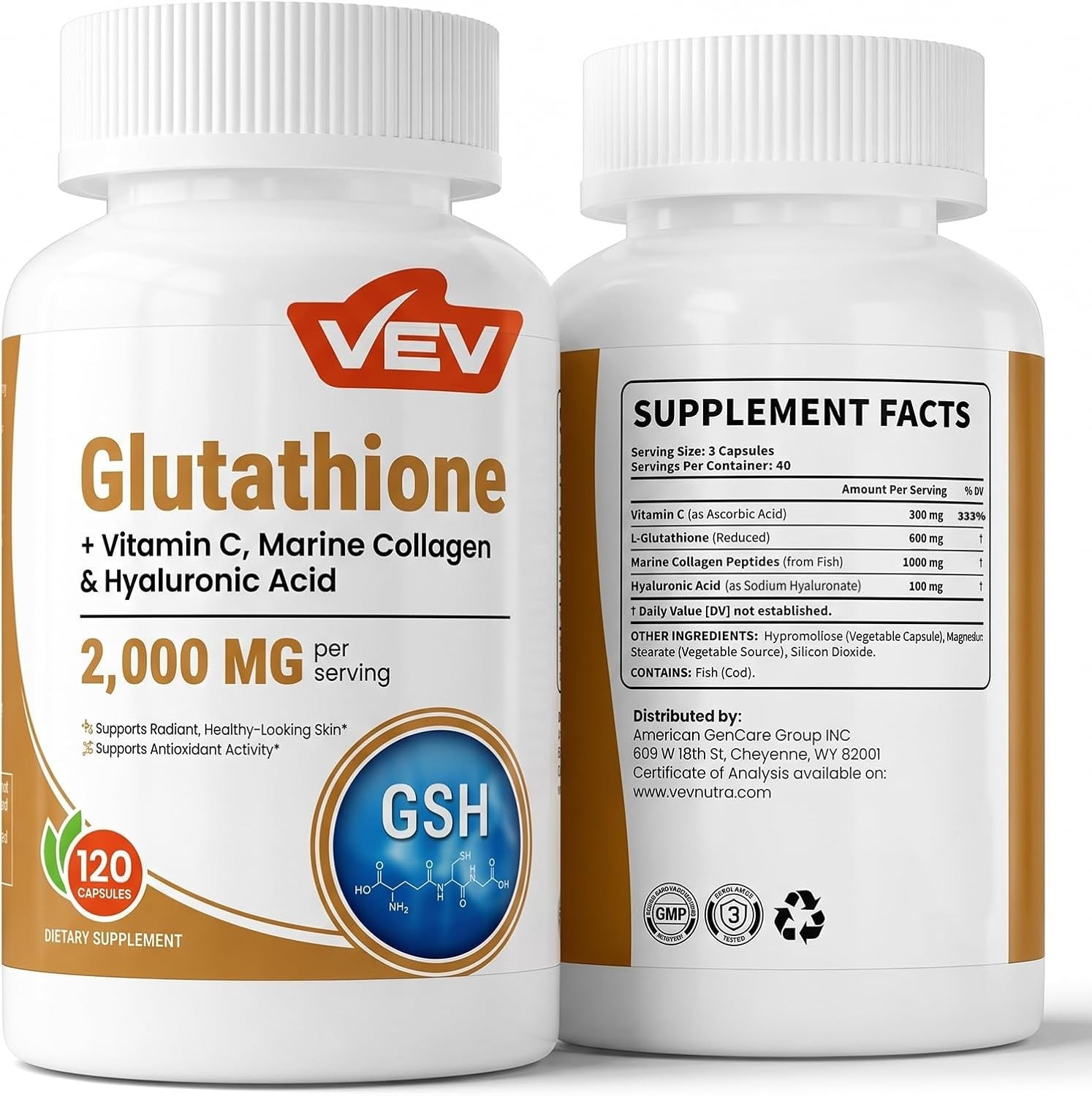 VEV GLUTATHIONE SUPPLEMENT 2000MG WITH VITAMIN C, SKIN WHITENING, HYDRATION