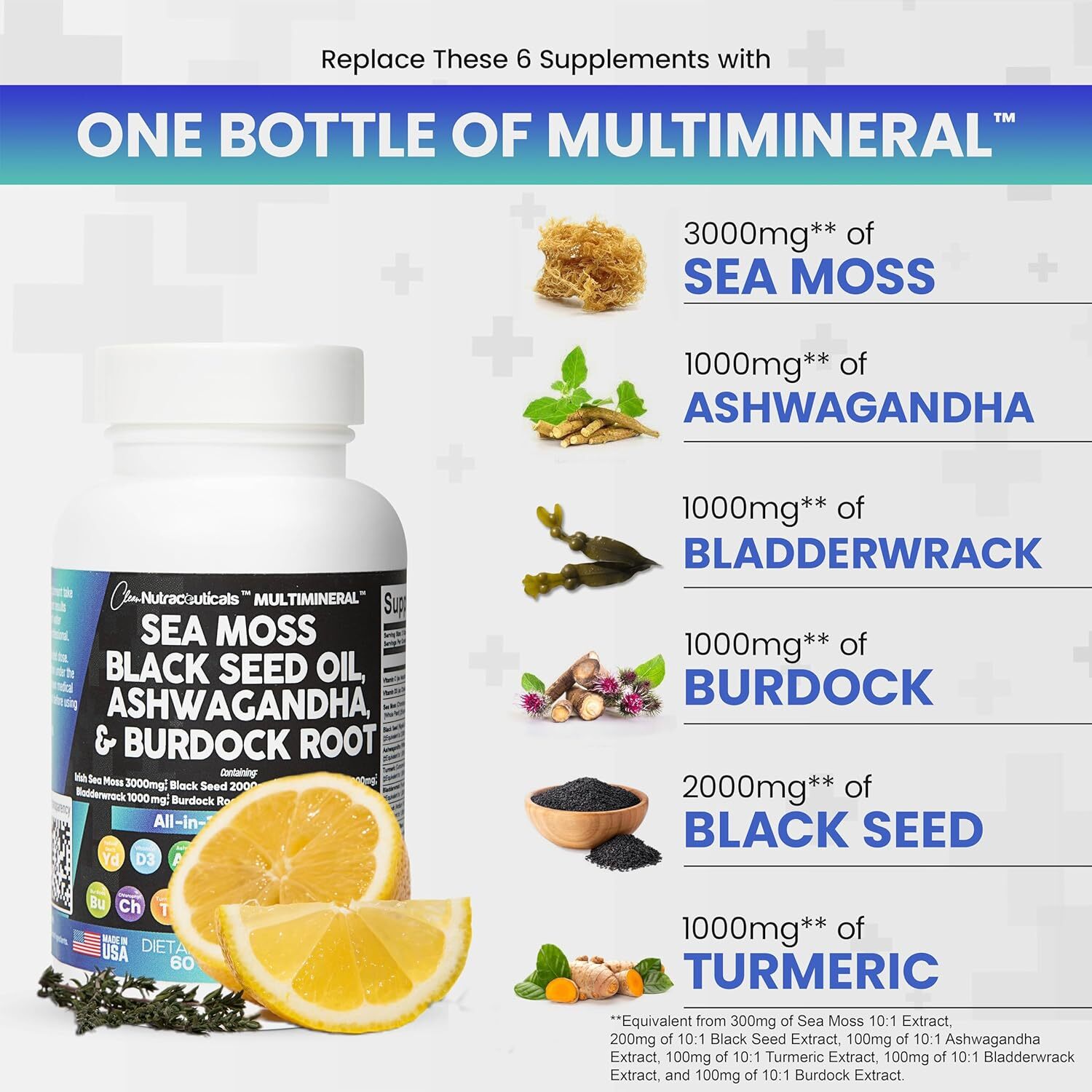 Sea Moss 3000mg Black Seed Oil 2000mg Ashwagandha 1000mg Turmeric 1000mg Bladder