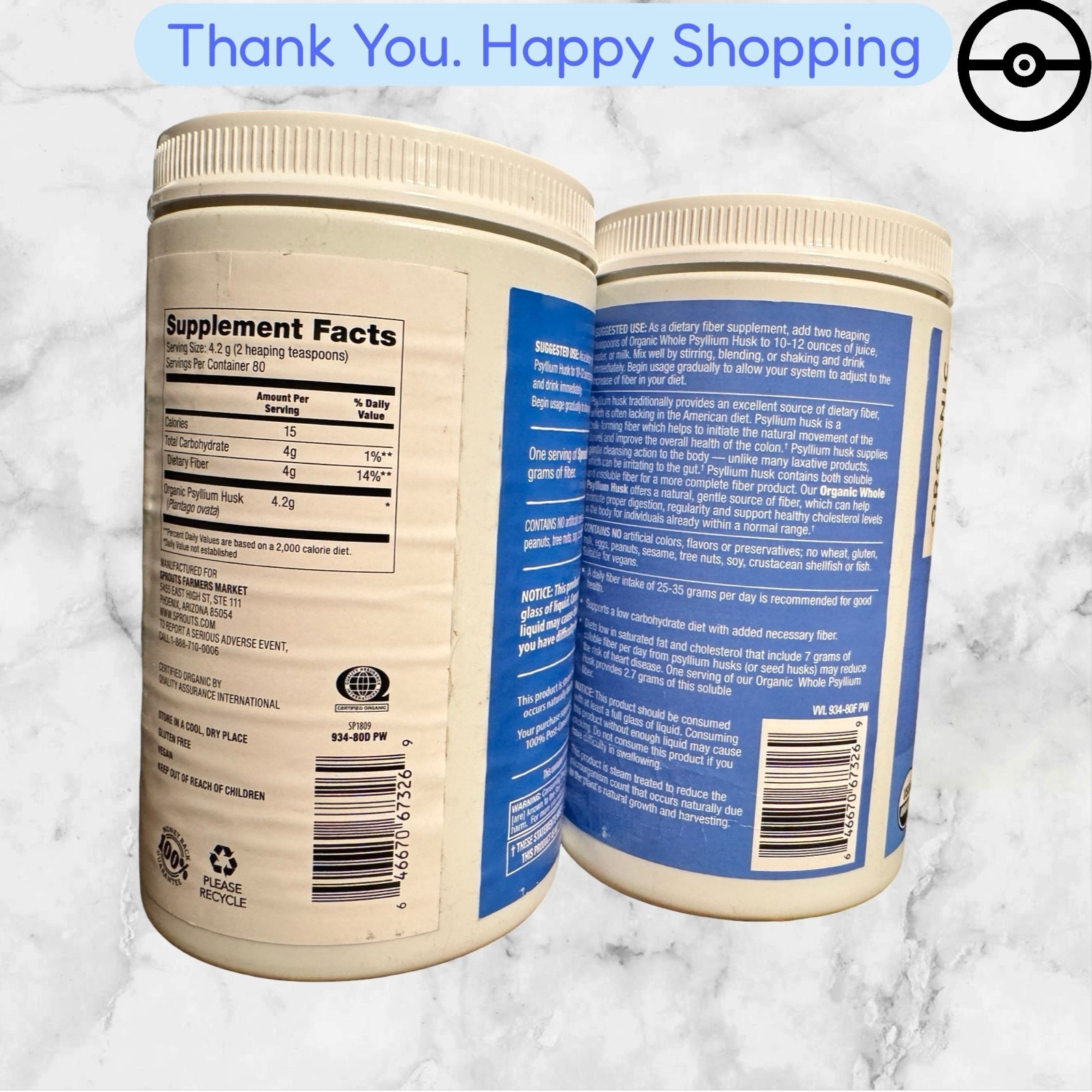 Sprouts Whole Psyllium Husk 12 oz ,336g,03/2028