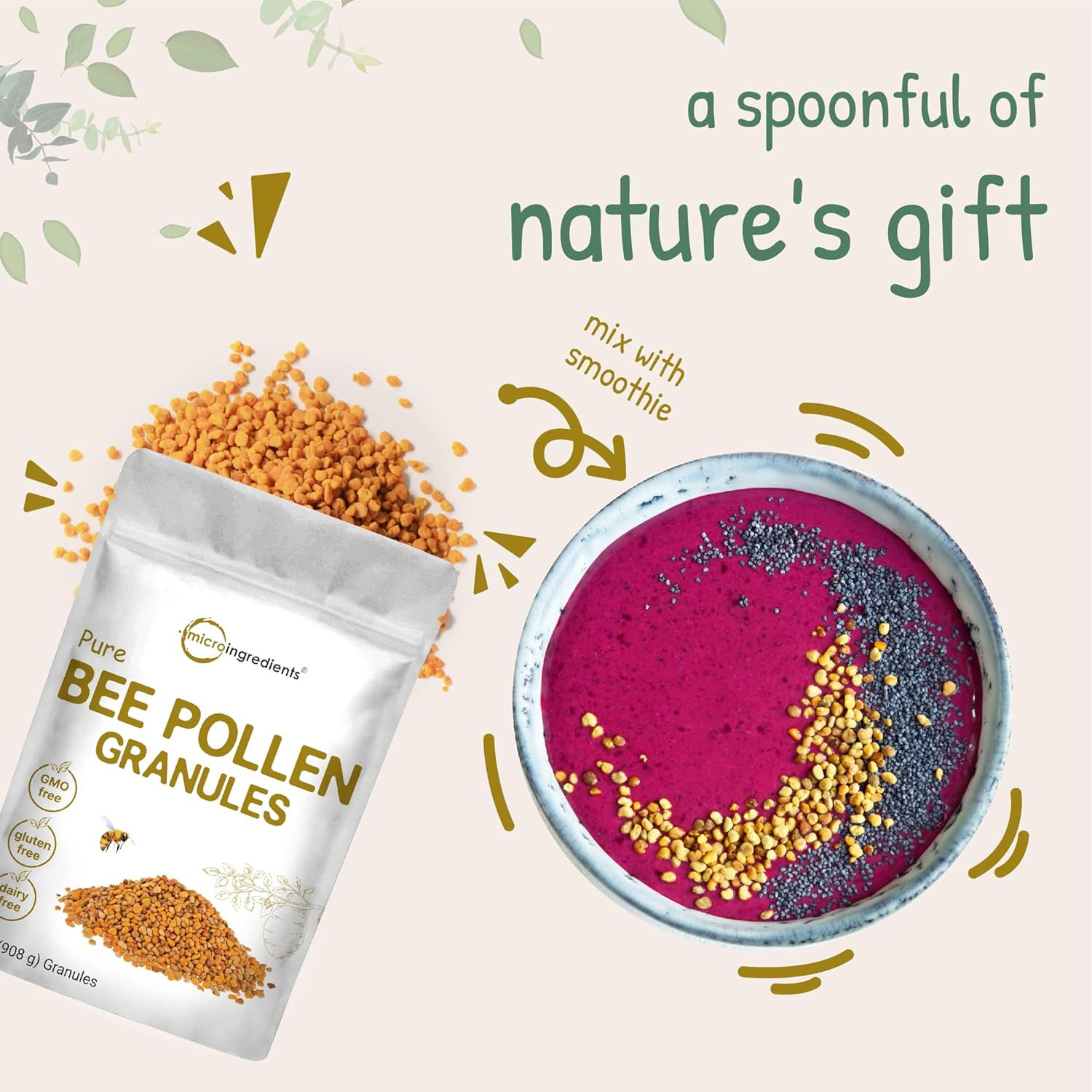 Gránulos de polen de abeja, ricos en proteínas, vitaminas y minerales, 2 libras