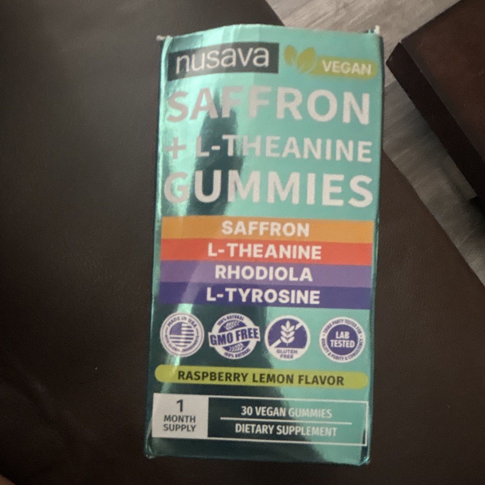 Nusava Saffron + L-Theanine Gummies 150mg 30 Count Vegan Raspberry Lemon