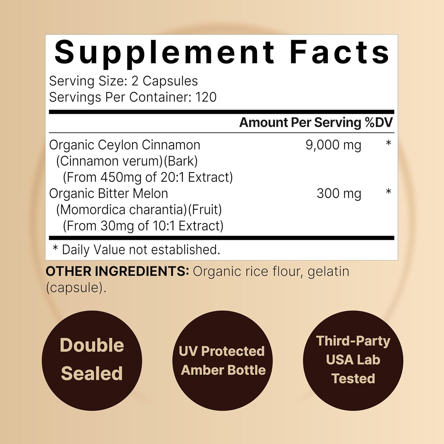 NatureBell Ceylon Cinnamon 9,000mg, Organic with Bitter Melon Non-GMO, 240 Count