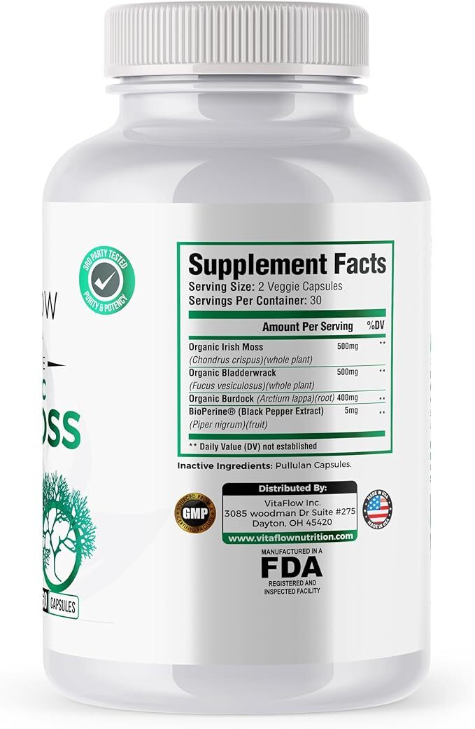 PREMIUM ORGANIC SEA MOSS CAPSULES 60PCS 1400MG PER SERVING PREBIOTIC SUPER FOOD
