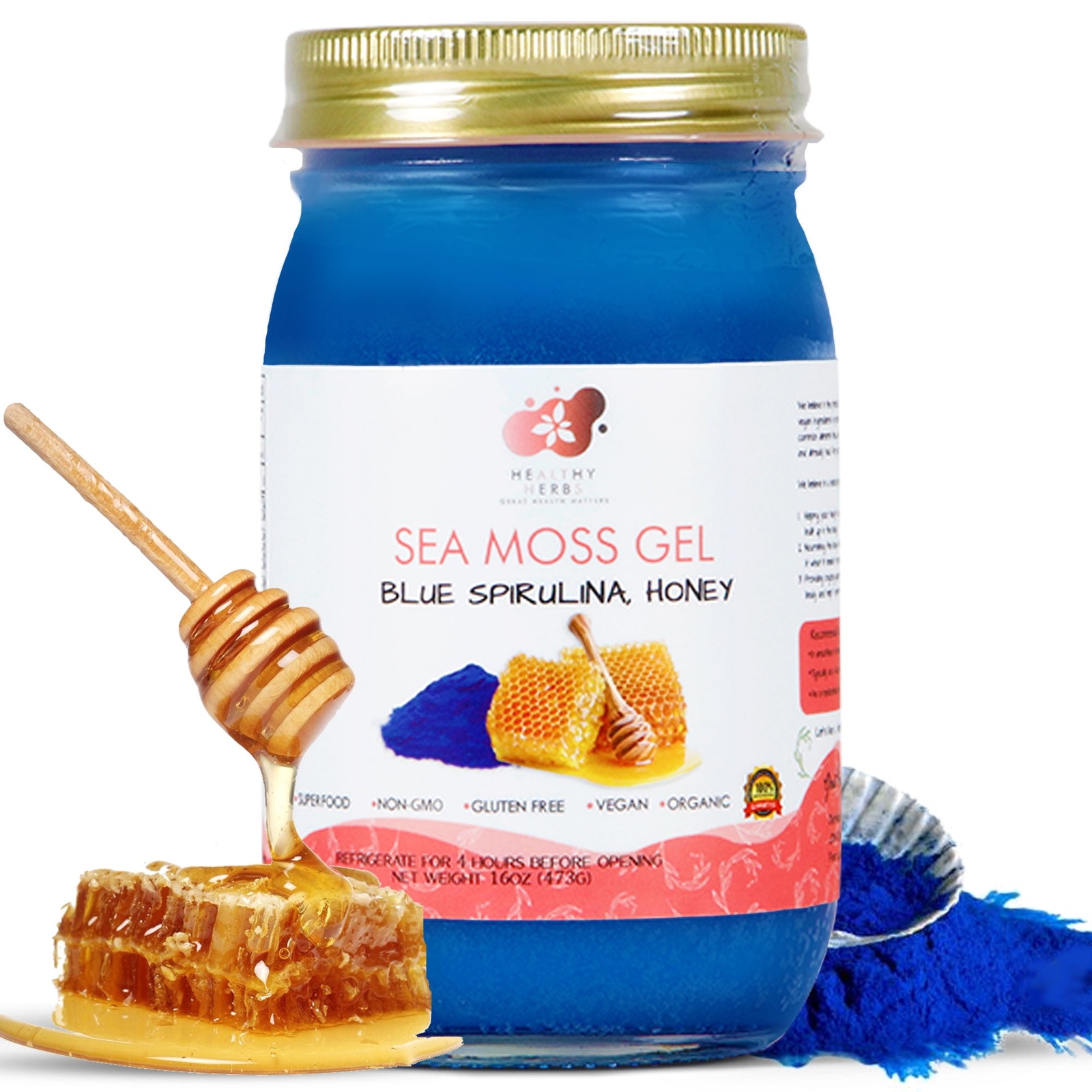 Healthy Herbs | Sea Moss Gel – Blue Spirulina and Honey (16oz)