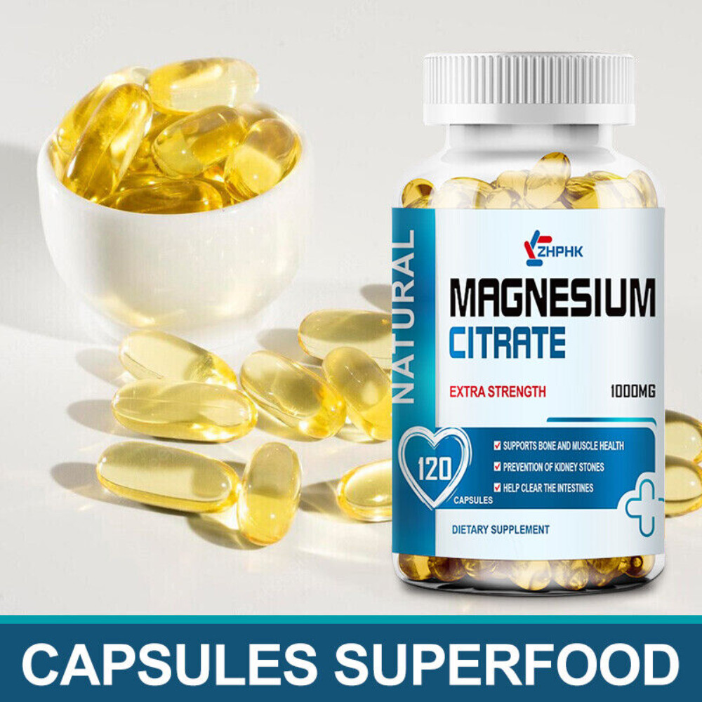 Magnesium Citrate 1000mg Capsules Super Strong Effective Vegan Capsules 120Pills