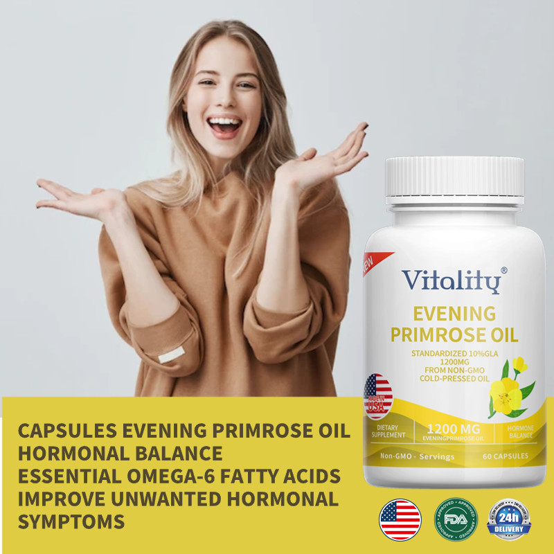 EVENING PRIMROSE Oil STANDARDIZED 10%GLA 1200MG FROM NON-GMO COLD-PRESSED OIL