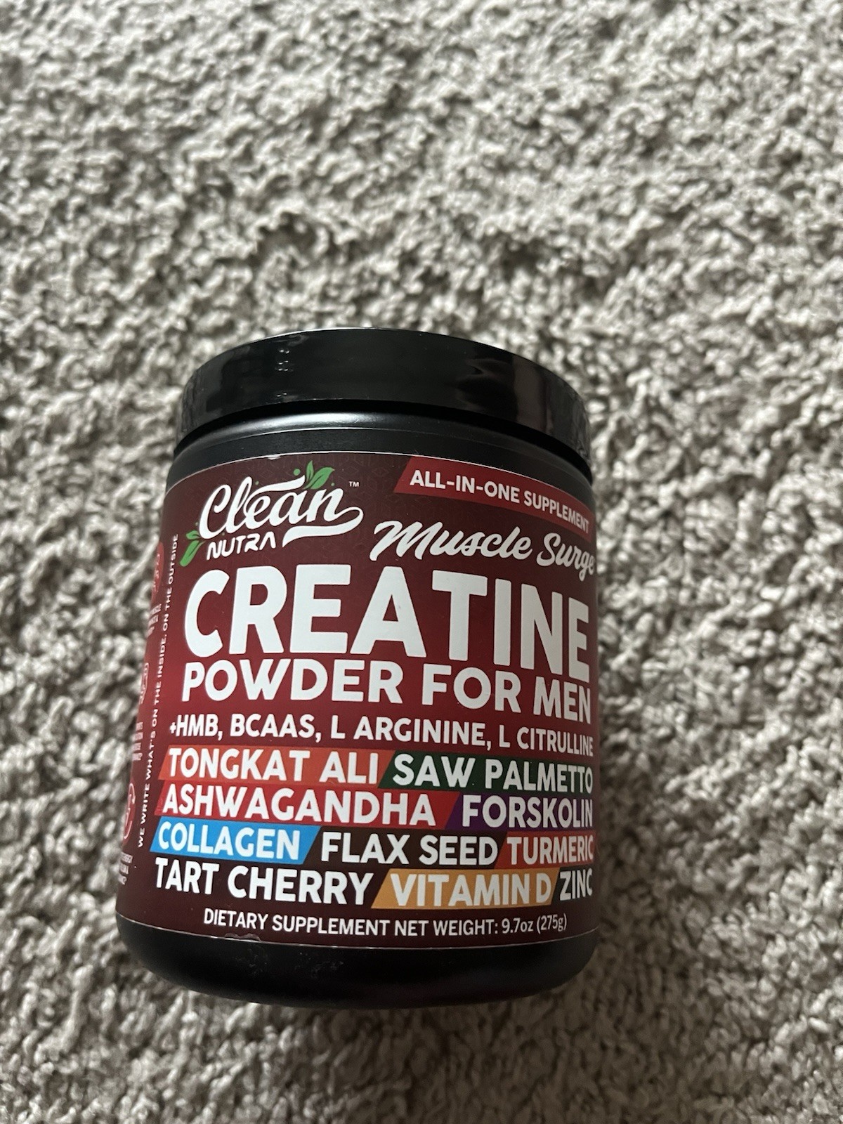Clean Nutra Muscle Surge Creatine Powder for Men HMB BCAAs Arginine 9.7 oz