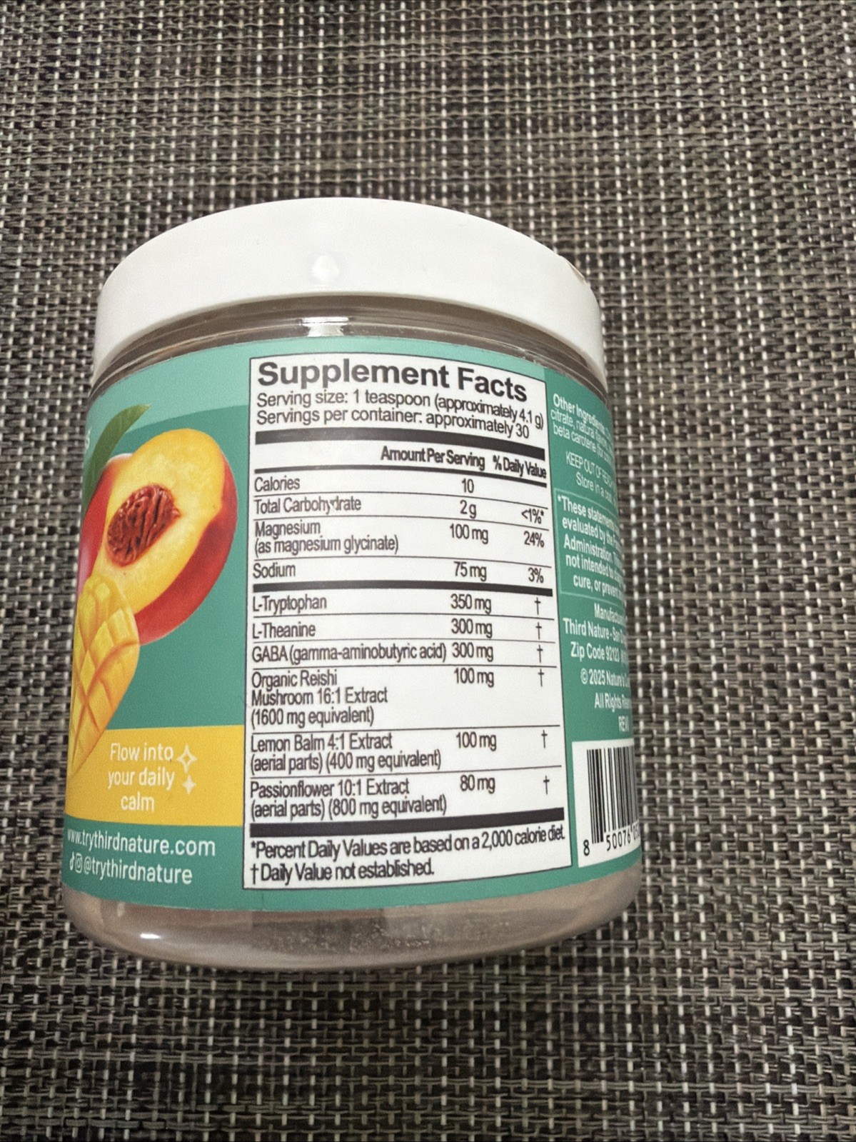 Third Nature Calm Drink Mix Powder Peach Mango 30 Servings BRAND NEW SEALED12/27