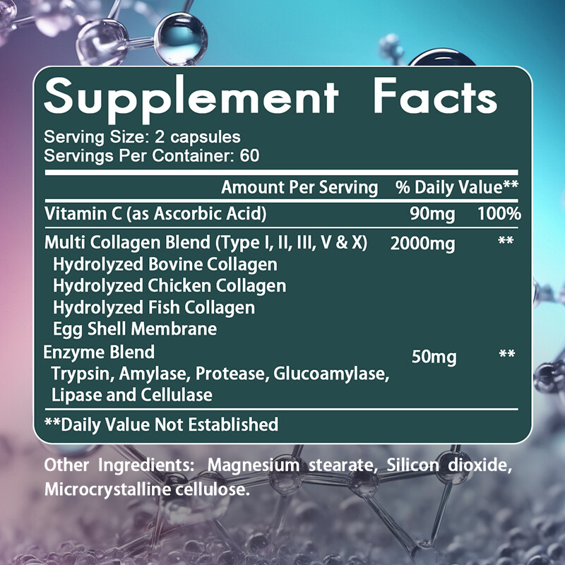 Multi Collagen Capsules – Hydrolyzed Protein Peptides -Type I,II,III,V,X