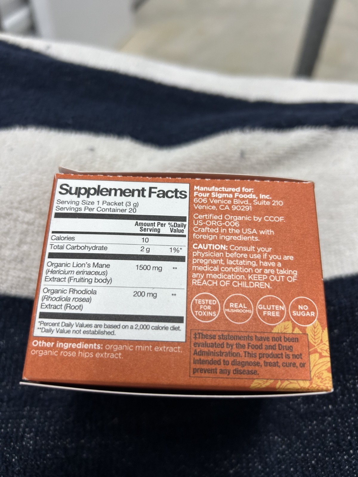 Four Sigmatic Focus Organic Elixir 20 Packets Lion’s Mane Rhodiola Caffeine-Free