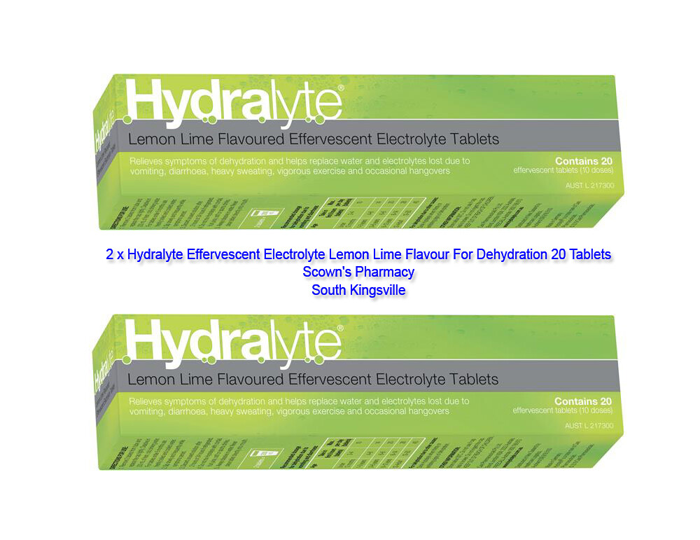 2 x Hydralyte Effervescent Electrolyte Lemon Lime For Dehydration 20 Tablets