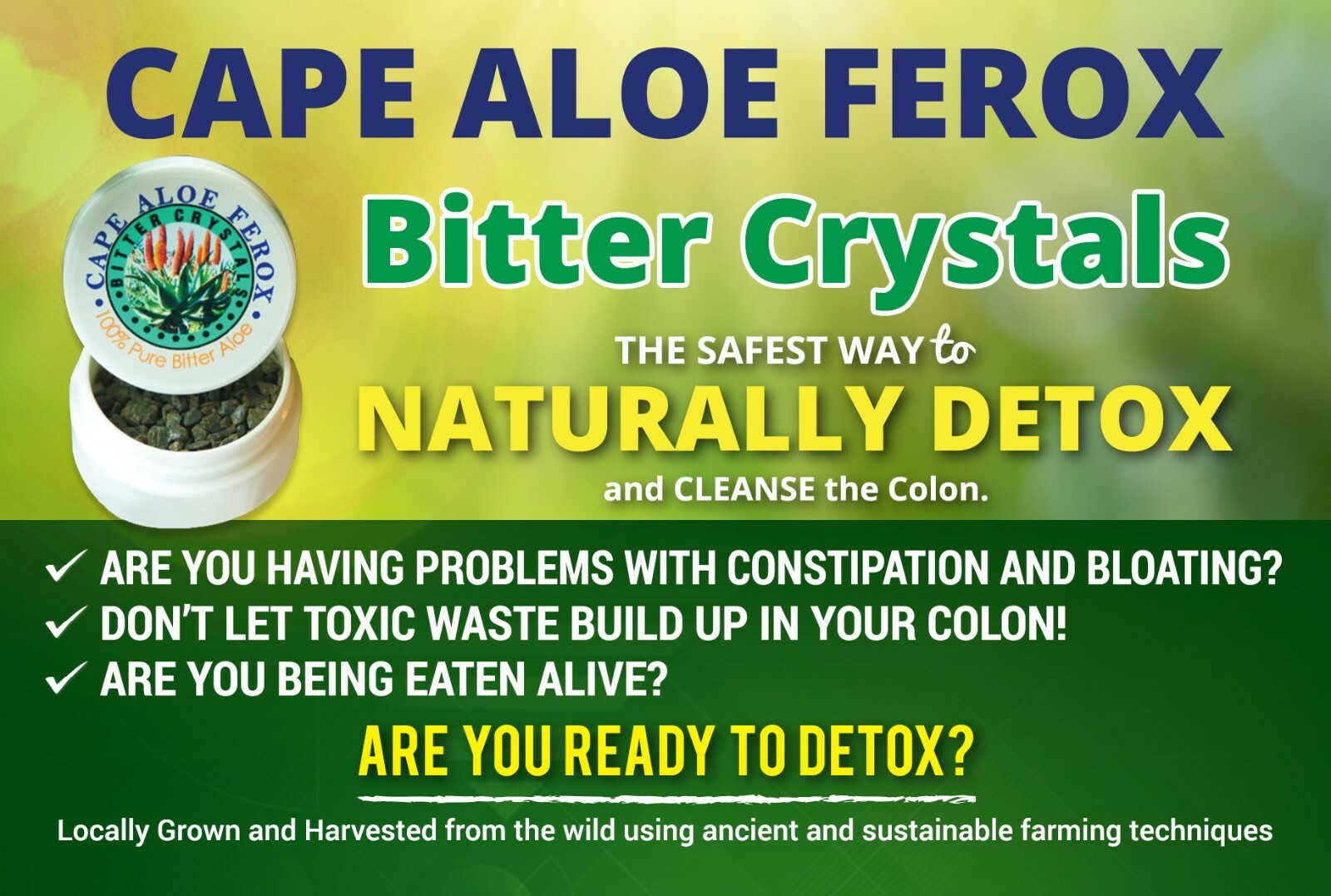 ALOE FEROX BITTER Crystals, Digestive Bitters. Pack Of 20 Containers.