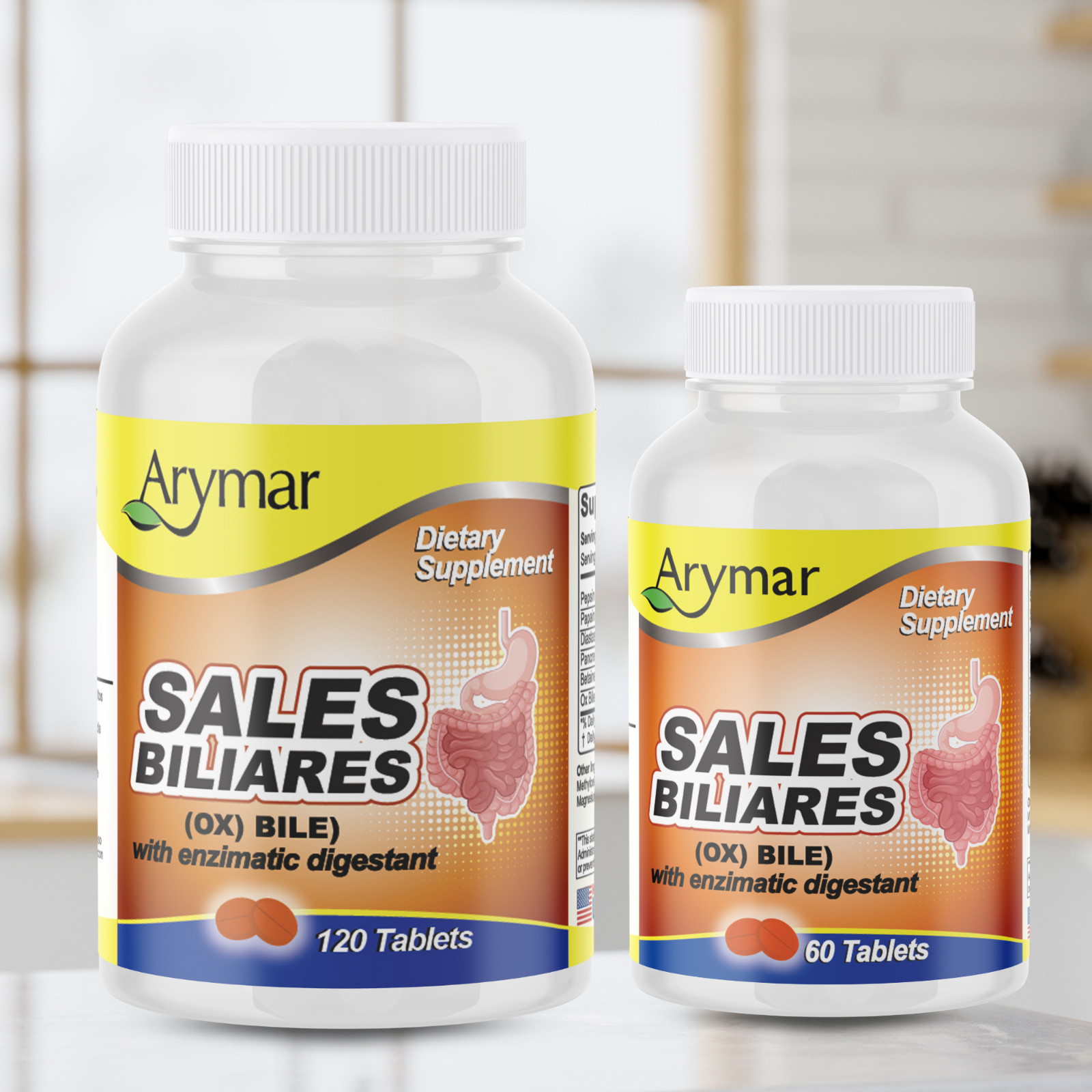 Arymar Sales Biliares Ox Bile & Digestive Enzymes 60 Tablets (3-Pack)