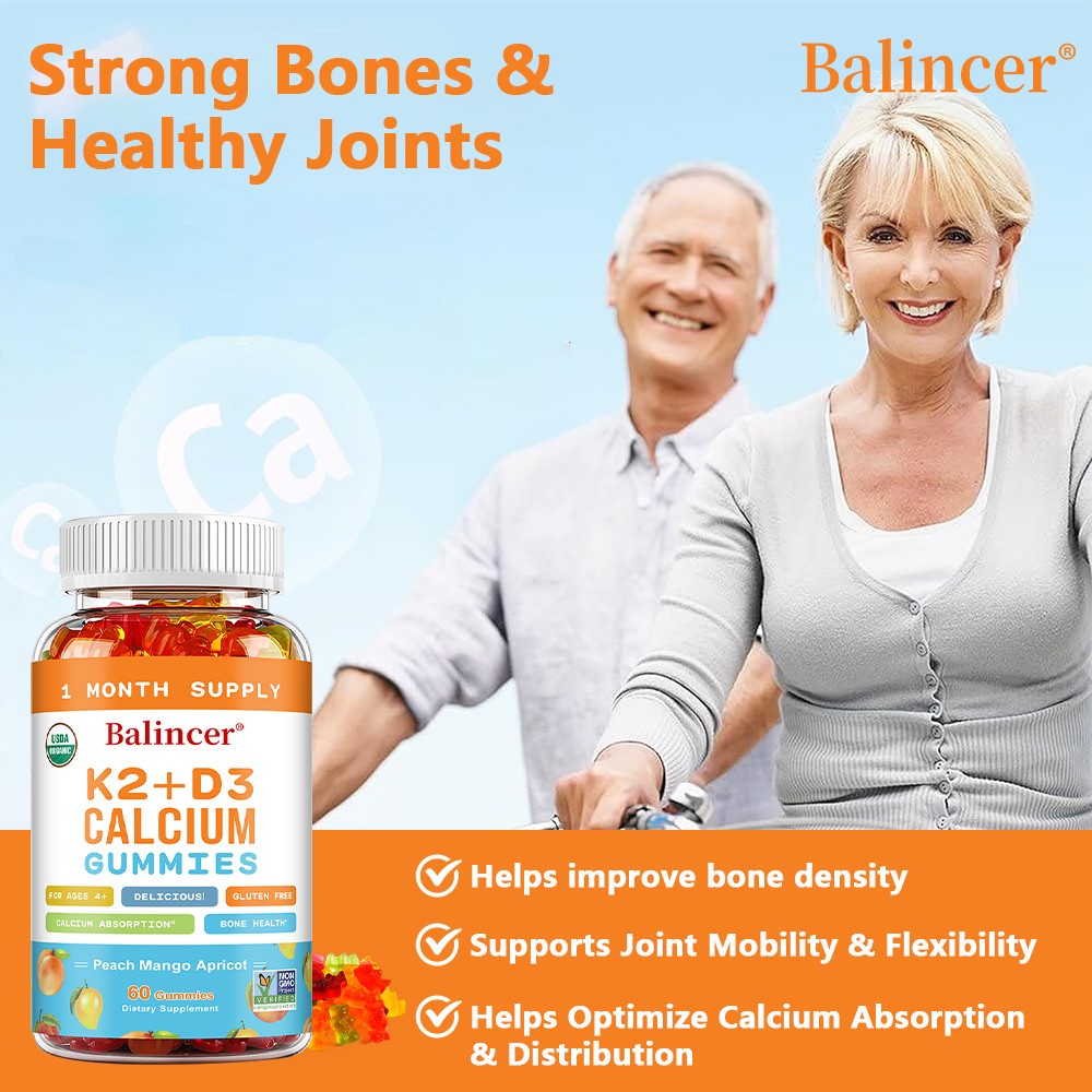 D3 + K2 Calcium Chewable Gummies | Bone & Joint Support, 30/60 Gummies