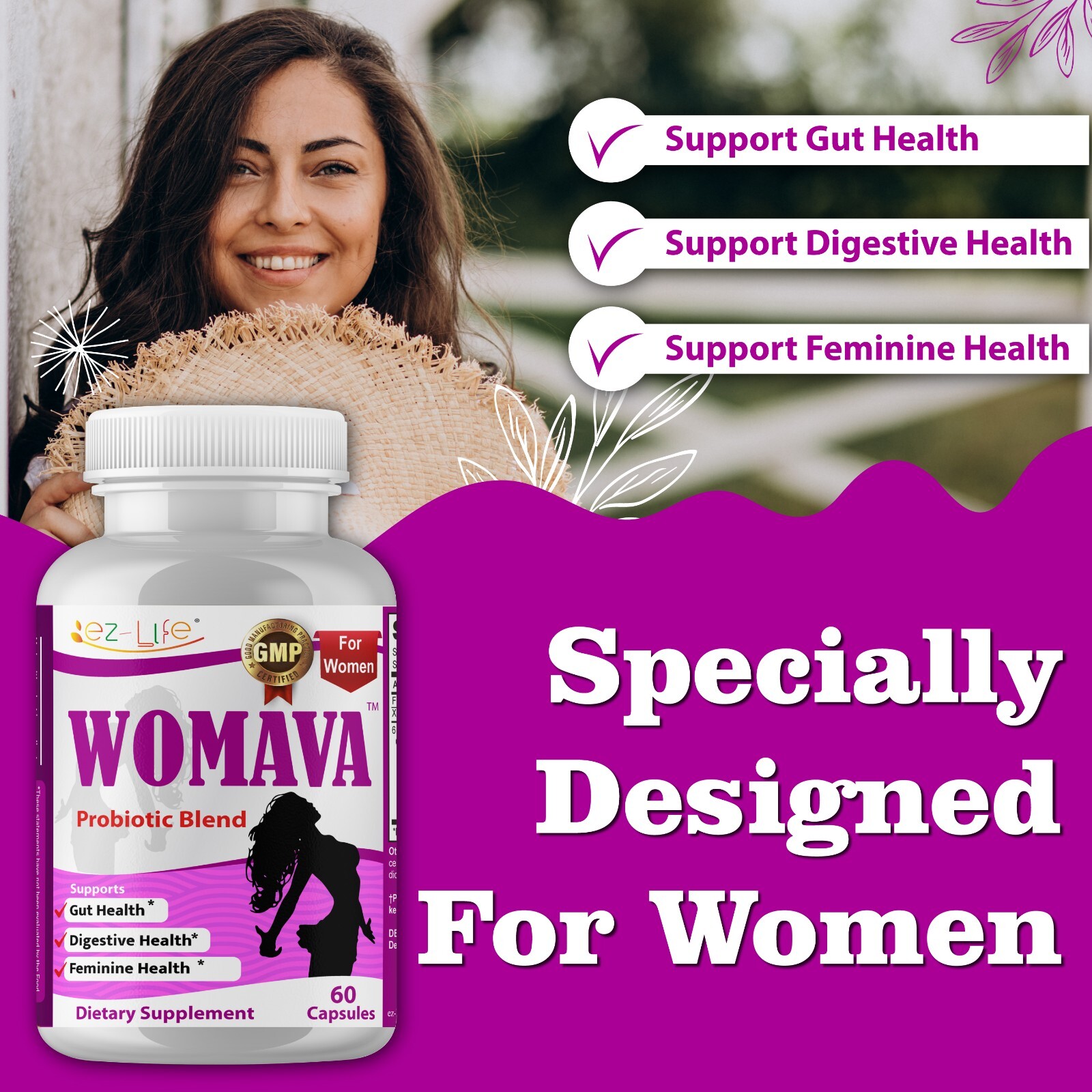 Vaginal Probiotics for Women pH Balance for Digestive Health, Immune 60 Caps