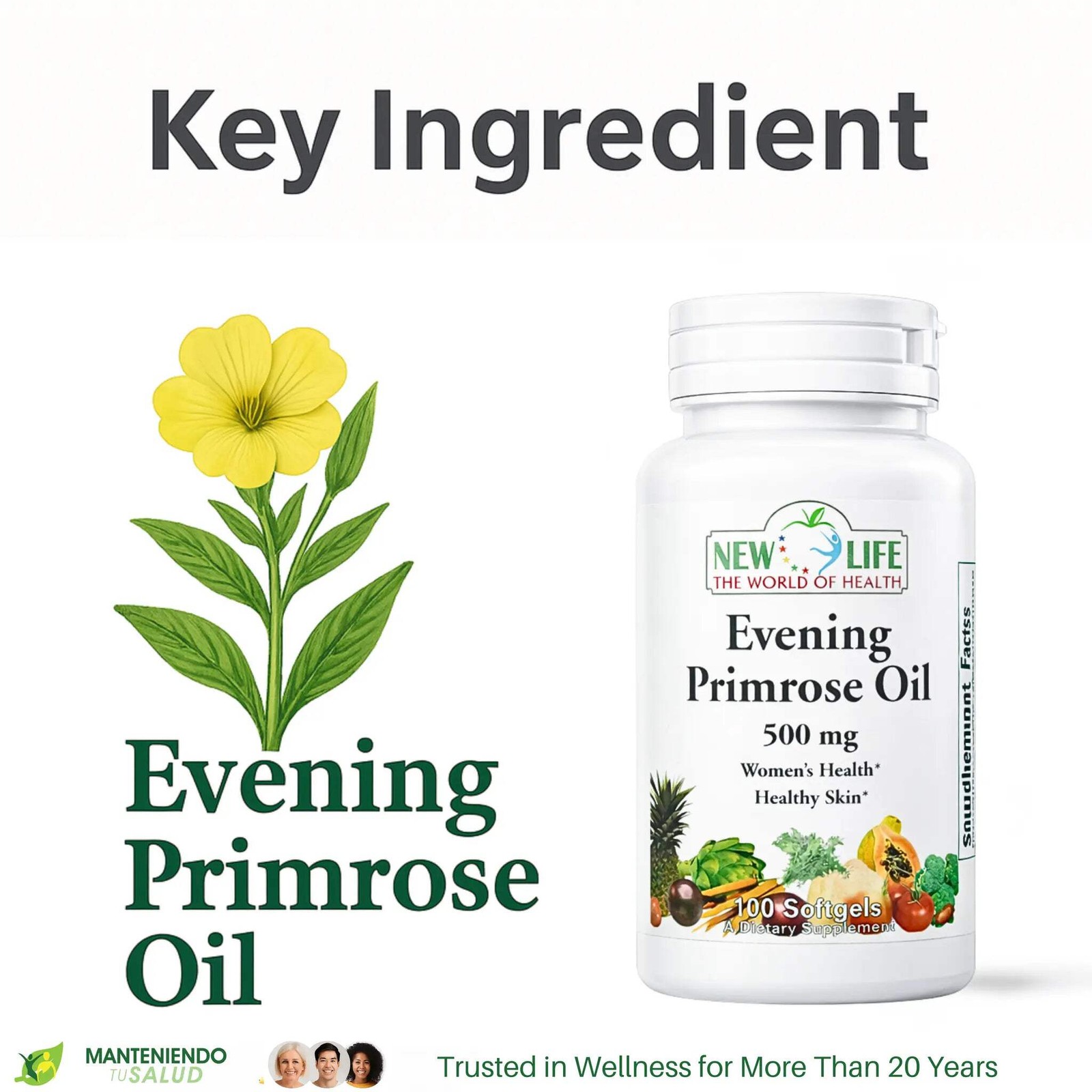New Life Evening Primrose Oil 500mg, Women’s Health, 100 Softgels
