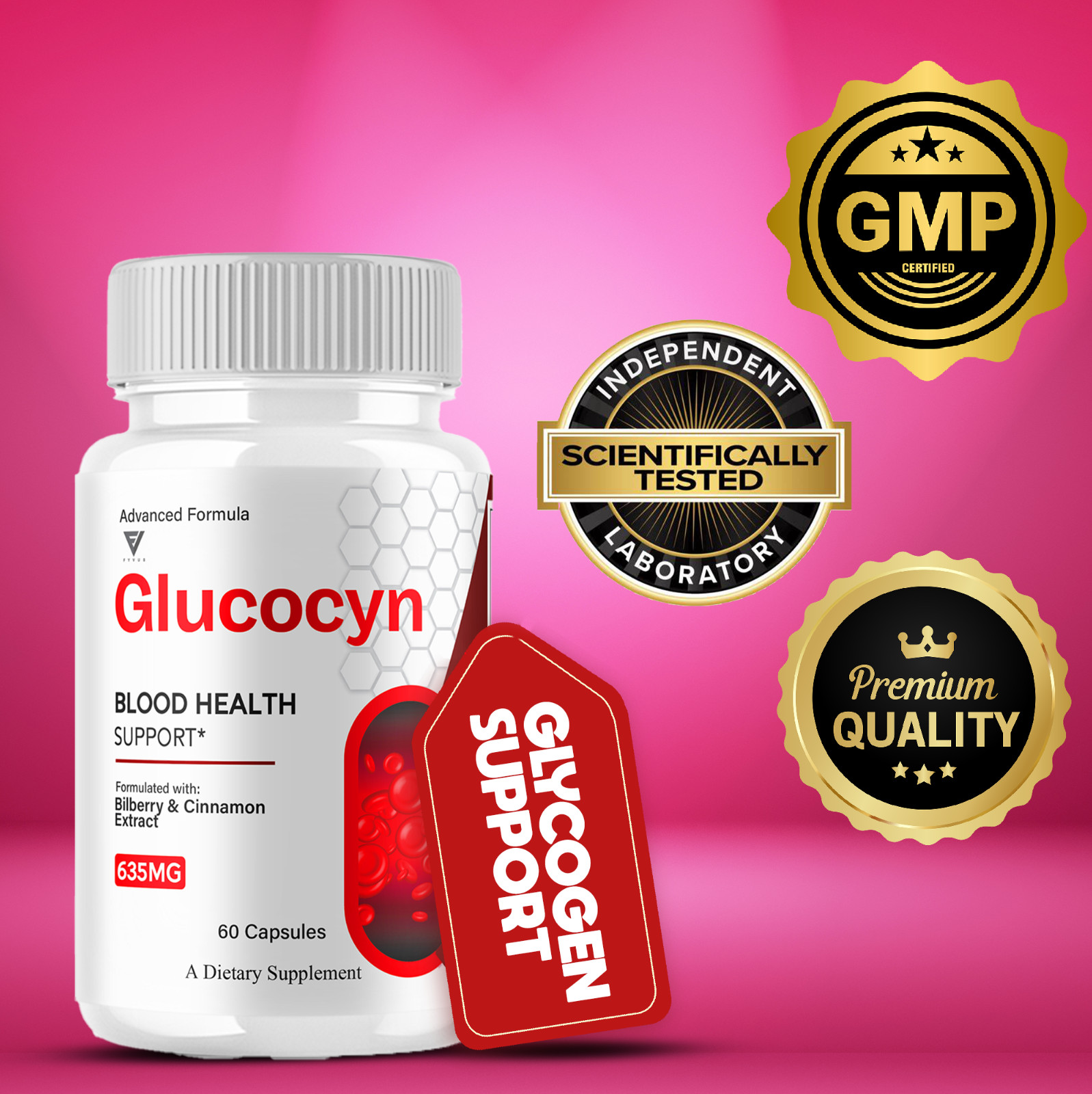 (3 Pack) Glucocyn Glycogen Pills, Glucocyn Advanced Support (180 Capsules)