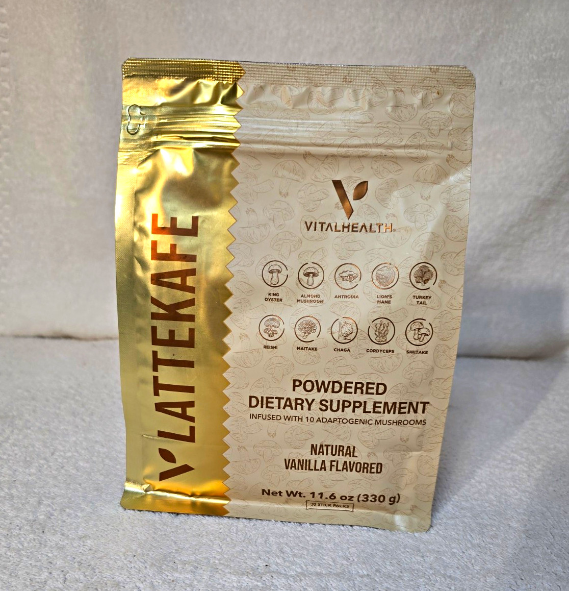 VitalHealth LatteKafe Vanilla Coffee Mushroom Supplement Powder 11.6 oz (330g)