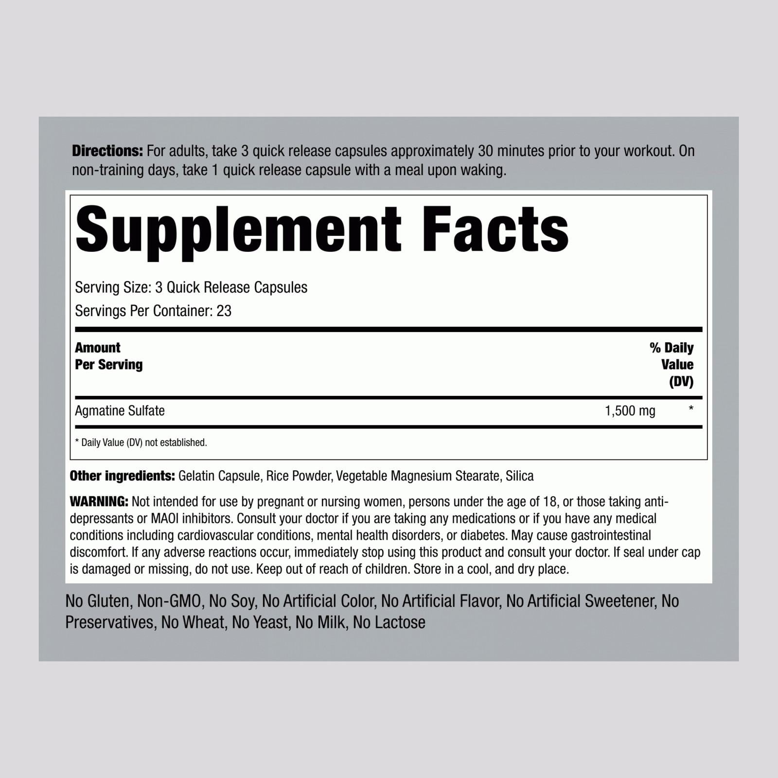 Agmatine Sulfate Capsules | 1500mg | 70 Count | Premium | by Piping Rock