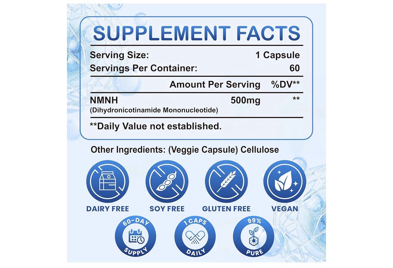 Kinetara NMNH 500mg Capsules 60ct Energy Support Vegan Gluten-Free Dairy-Free