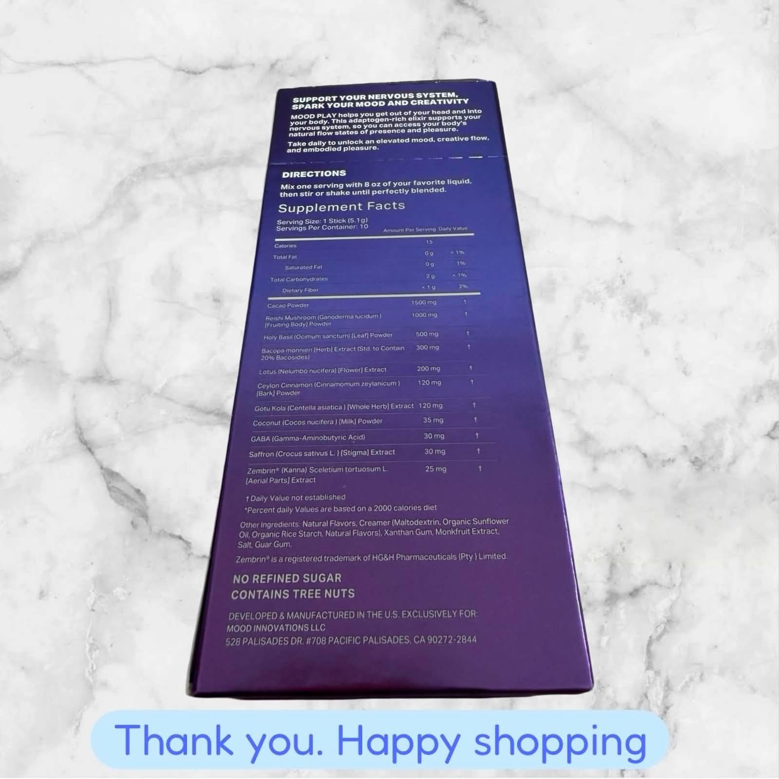 MOOD Play Elixir Mood Support Drink Mix Powder Deep Velvet Cacao 10ct 1.77oz NEW