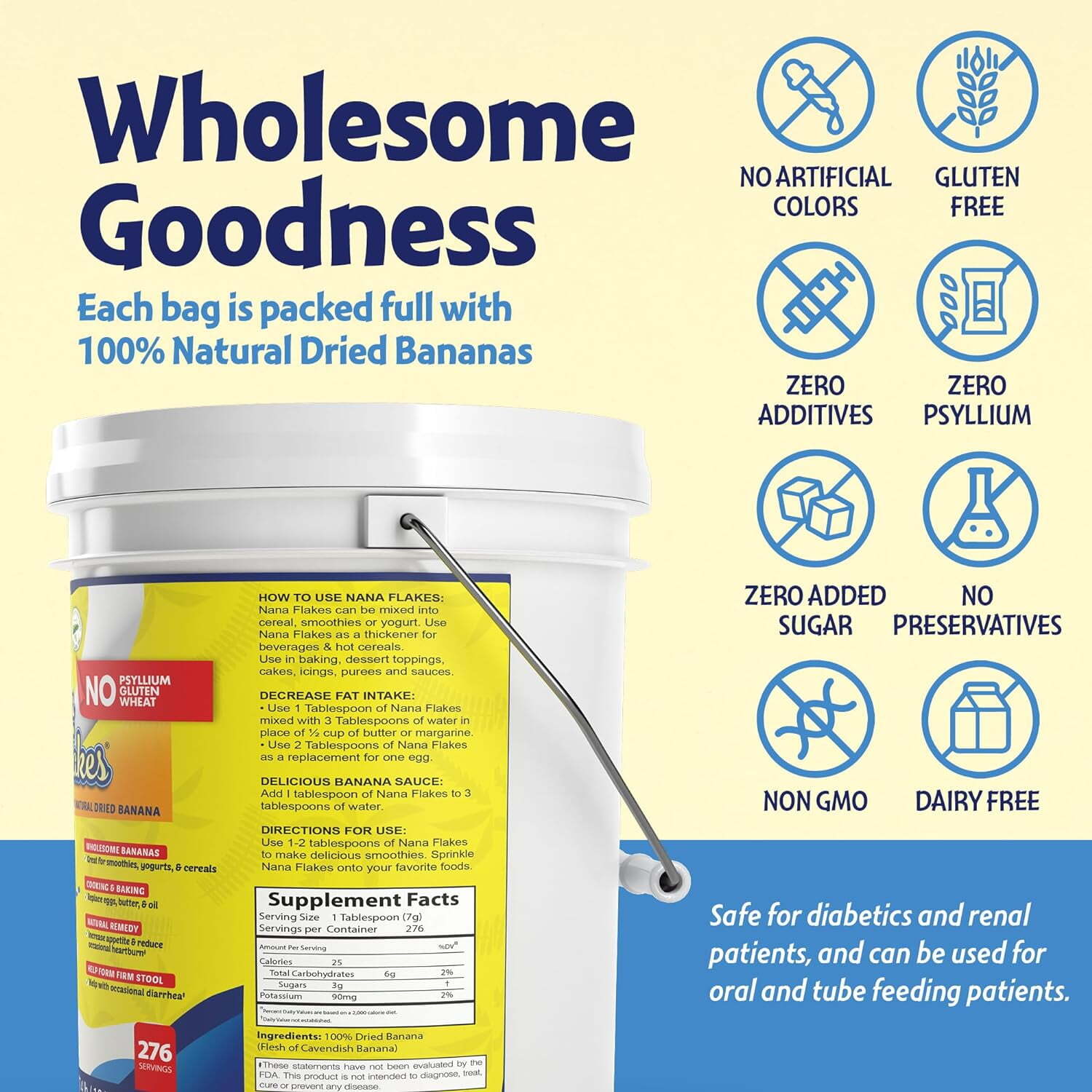 Nutritional Designs Nana Flakes 100% Pure Banana for Diarrhea 4 lb 276 servings