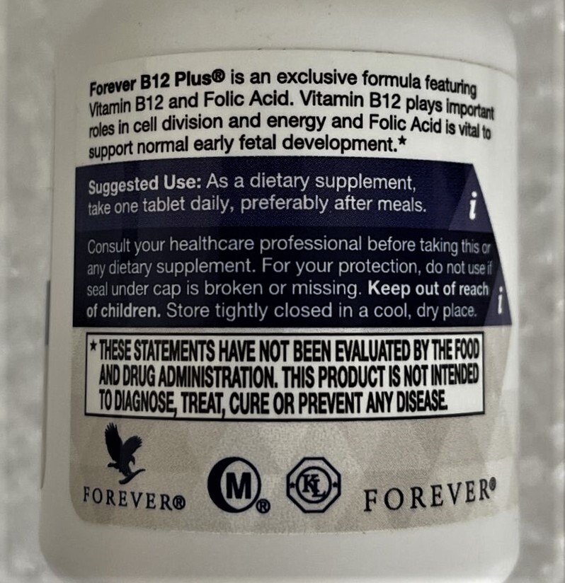 Forever Living B-12 Plus Folic Acid 60 Tabs Brain/Energy Halal/Kosher Exp 9/26