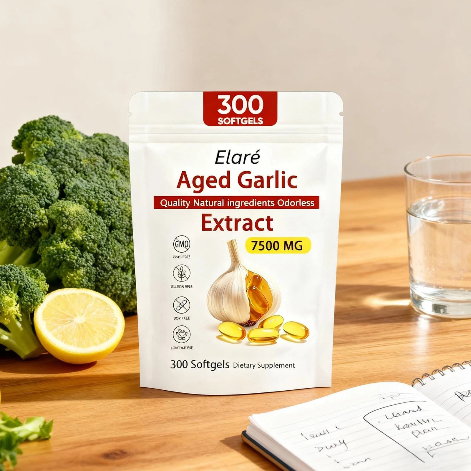 1-3Pack Garlic Aged Elare Essence, 300 Softgels, 7500mg Odorless
