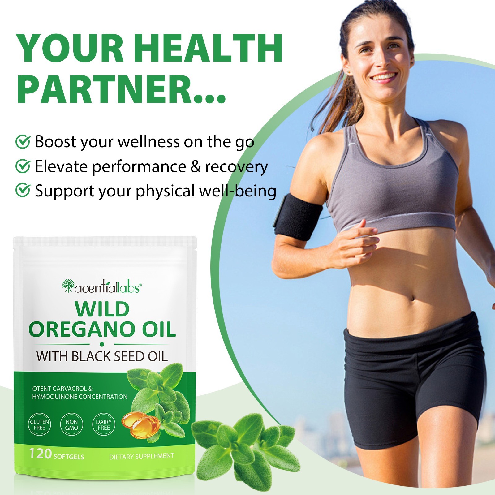 Acentiallabs Organic Wild Oregano Oil Capsules 6000mg Immune Support 120ct
