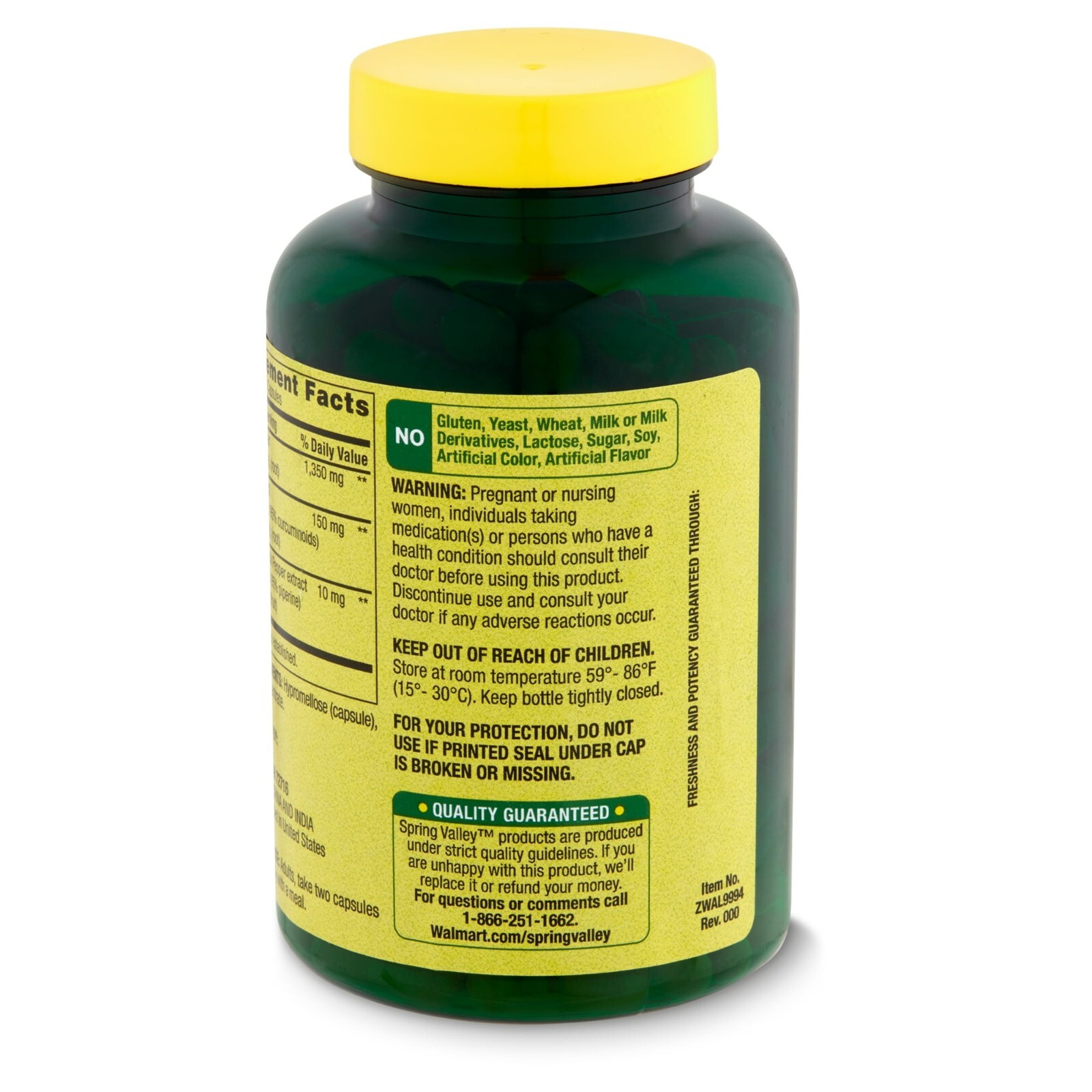 Spring Valley Ultra Strength Turmeric Curcumin Dietary Supplement- 1,500 mg- 90