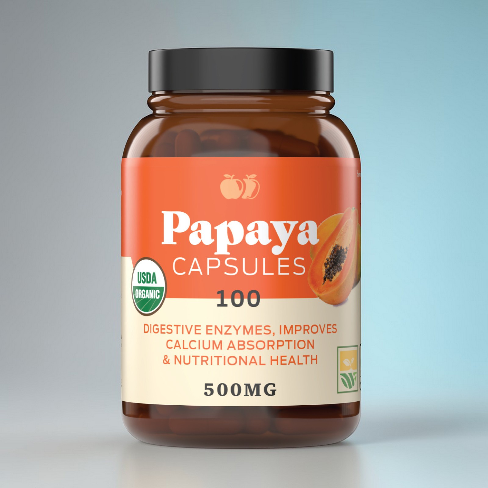 Organic Papaya Enzymes & Papain Capsules – 600mg 100 Pills Organic Papaya Powder