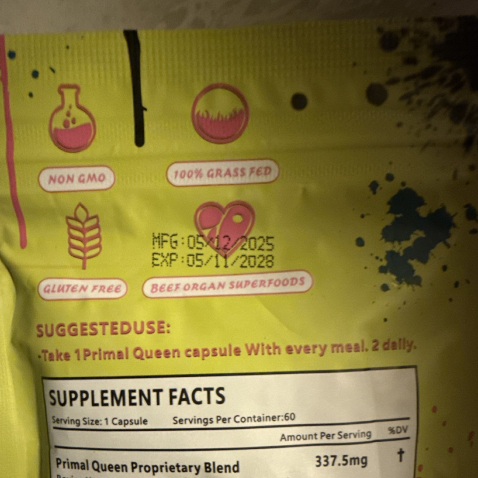 Primal Queen Beef Organ Capsules 60ct Non-GMO Gluten Free Grass Fed