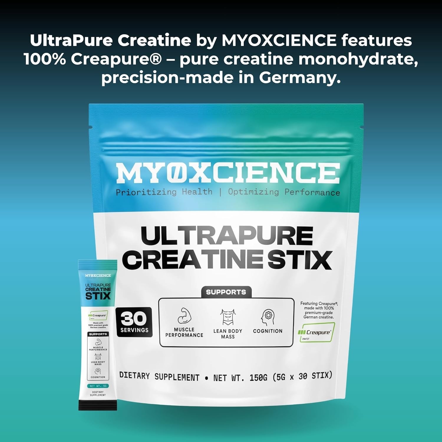 Myoxcience Ultrapure Creatine Stix – 5g of German Creatine Monohydrate – 30ct.