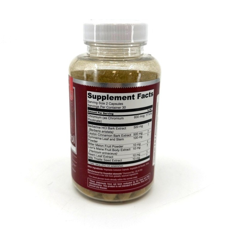 Essential Elements GI GluControl 1140mg Berberine Cinnamon 60 Capsules Exp 06/27