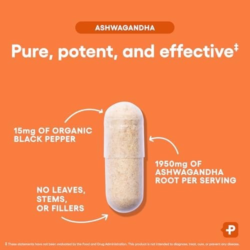 Ashwagandha 1950mg Organic Root Powder Stress Support 90 Capsules