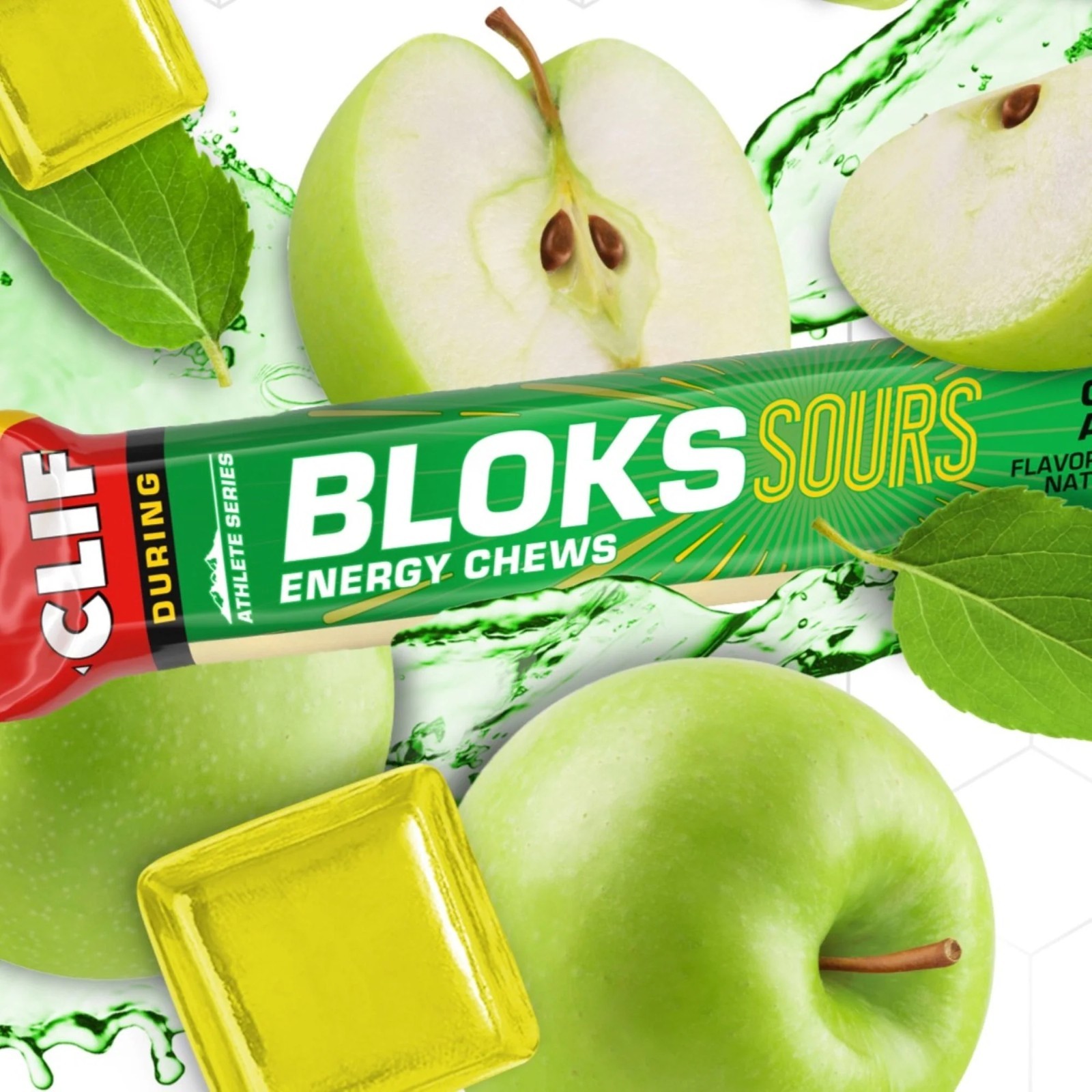 New CLIF Bloks Energy Chews Sour Green Apple 18 Bars x 60g