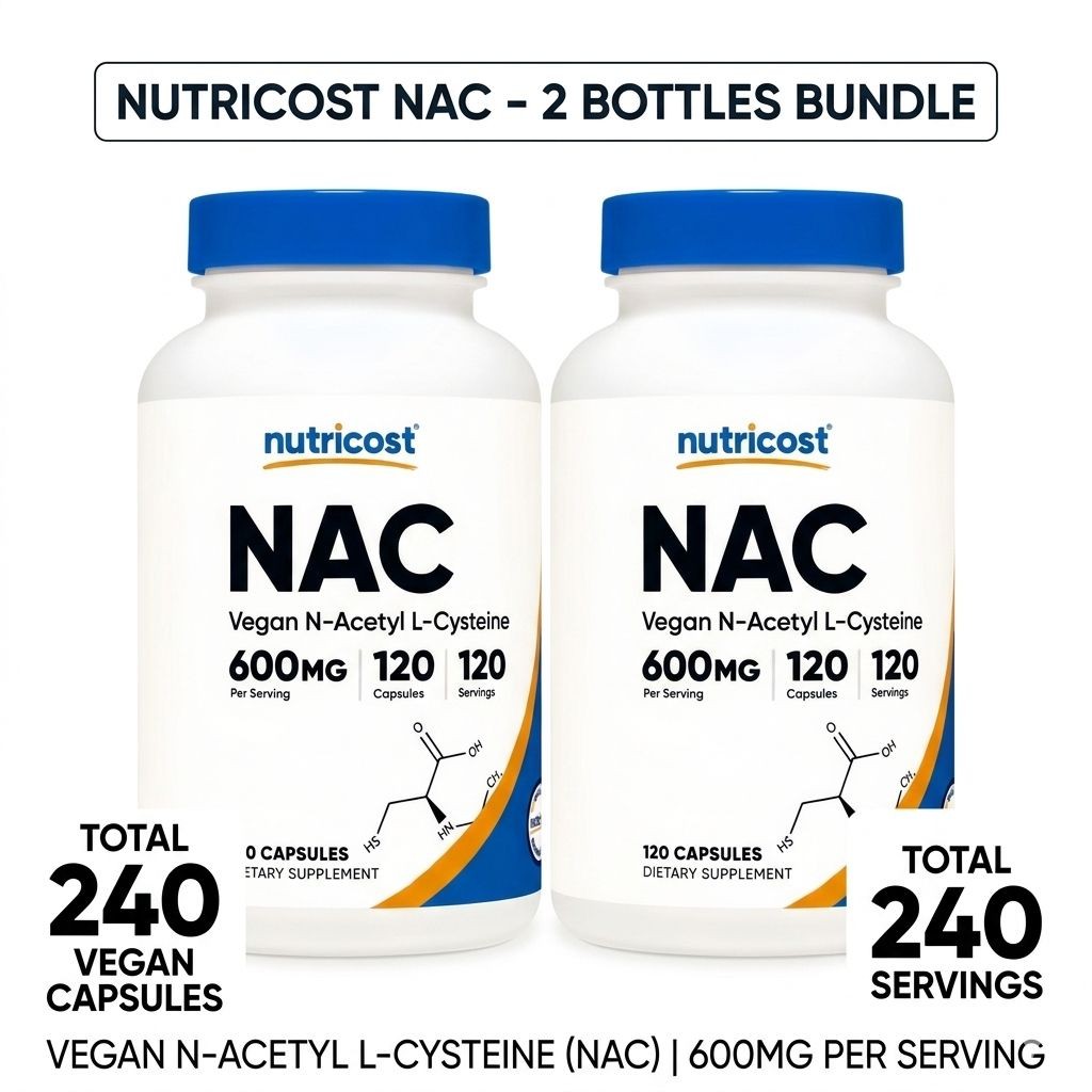 Nutricost N-Acetyl L-Cysteine NAC 600mg 240 Vegan Capsules 2 Pack Supplement