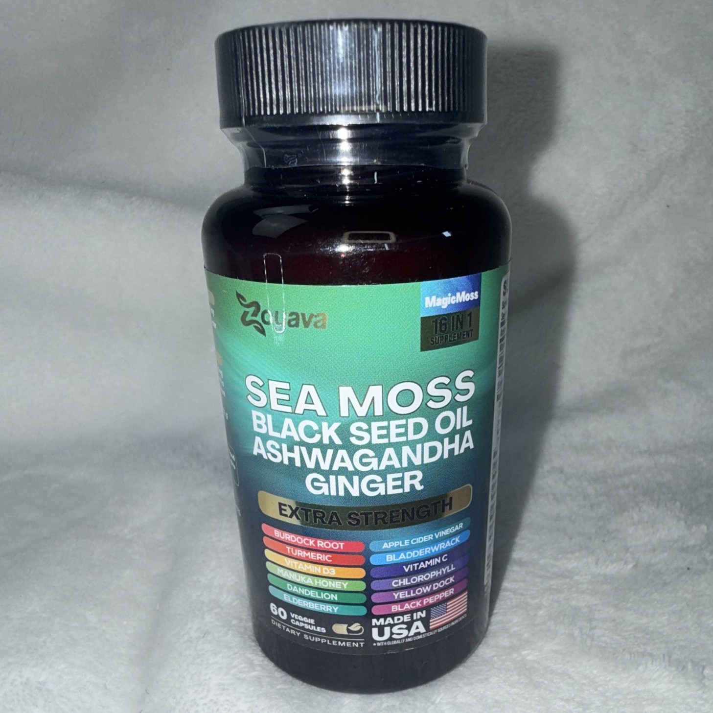 Zoyava Sea Moss + Black Seed Oil Ashwagandha Ginger Immune Extra 60 Caps