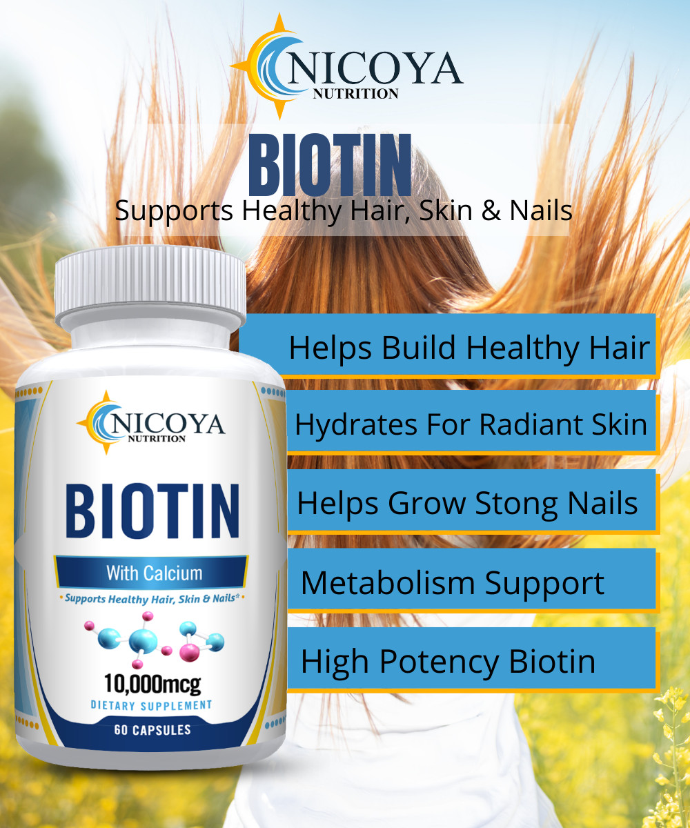 Biotin- Hair Supplement For Natural Hair & Nail Growth with Calcium 60ct