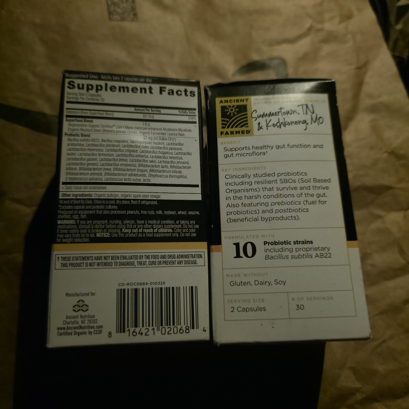 Ancient Nutrition Gut Recovery Probiotic 50B CFU Organic 60 Capsules Lot of 2