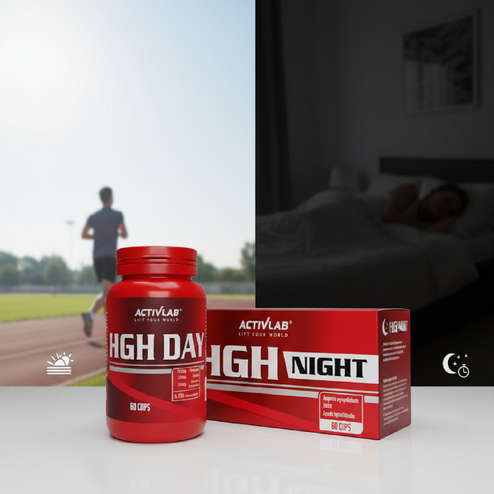 HGHNIGHT + HGHDAY – 60+60 Caps – Natural Muscle Building Testo Booster Endurance