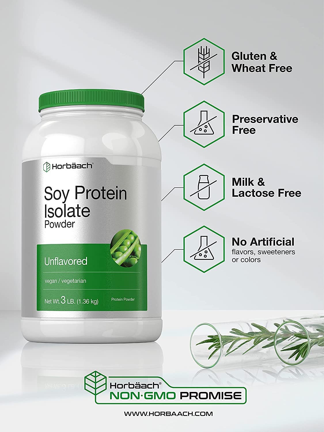 Soy Protein Isolate Powder | 3lb | Unflavored 48 oz | Vegan | by Horbaach