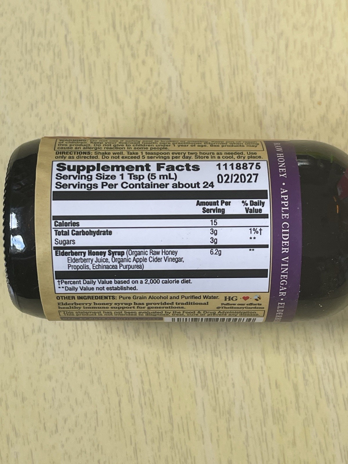 Honey Gardens Elderberry & Honey Immune Support Syrup 4 fl oz (120 mL) 02/2027