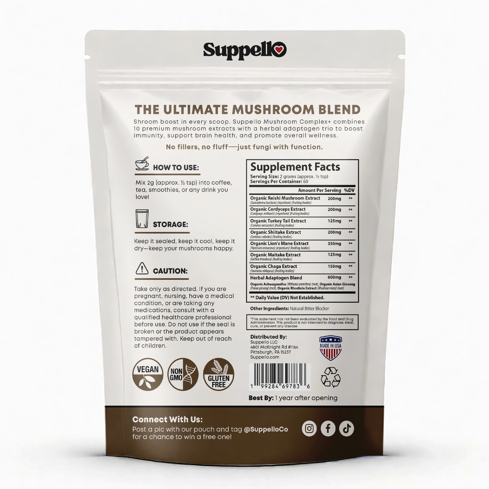 Suppello Mushroom Complex+ Powder – 13 In 1 Blend – 4.23 oz (60 Servings)