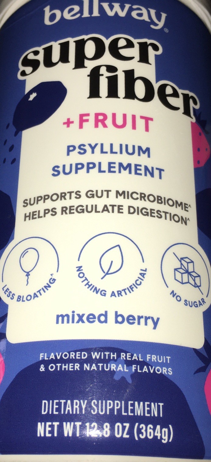 2 Bellway 12.8 Oz Super Fiber + Fruit Psyllium Supplement Mixed Berry No Sugar