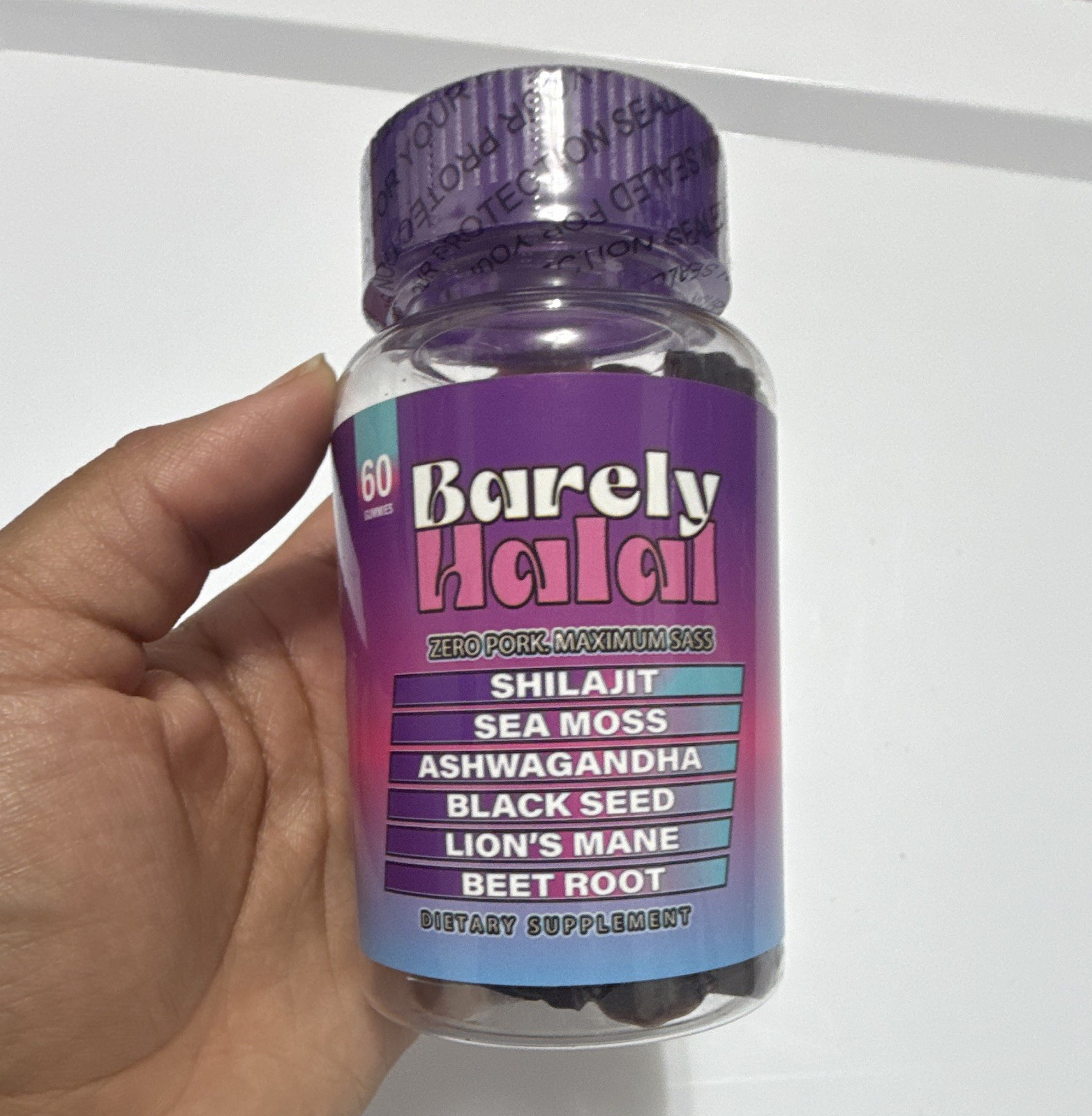 Barely Halal Shilajit Sea Moss Ashwagandha Gummies 60 Count Dietary Supplement